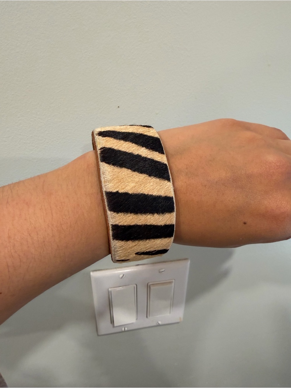 Zebra Print Wide Cuff Calf Hair Bracelet - SZ 7